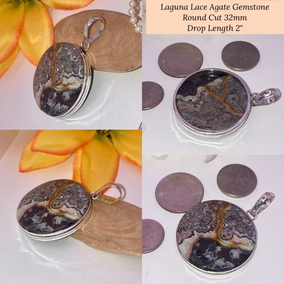 💯 Enticing Mexican Laguna Lace Agate Gemstone Handmade Pendant - Picture 4 of 4